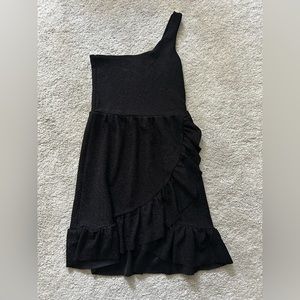 SUBDUED Black Sparkle One Shoulder Ruffle Mini Dress SIZE XS